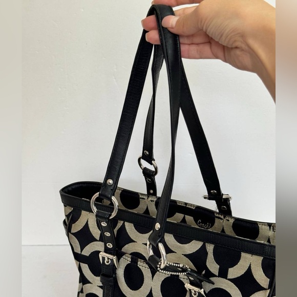 COACH GALLERY 19404M BLACK GRAY OP ART TOTE BAG SHOULDER PURSE - Picture 7 of 12